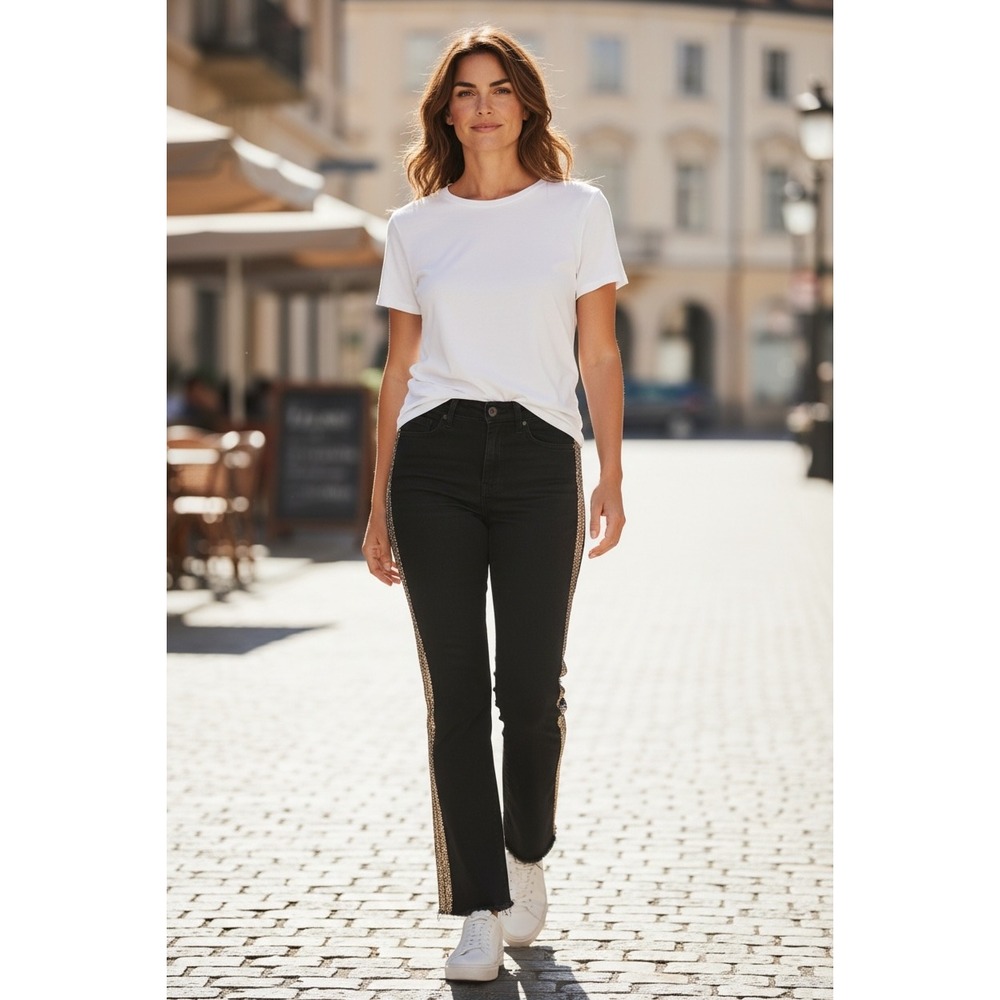 MOTHER The Rascal Ankle Fray Luxury Jeans Black Sparkle Stripe Women Size 24